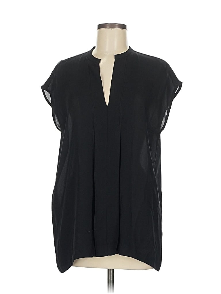 Pre-owned Vince Short Sleeve Silk Top Black Keyhole Neckline Tops