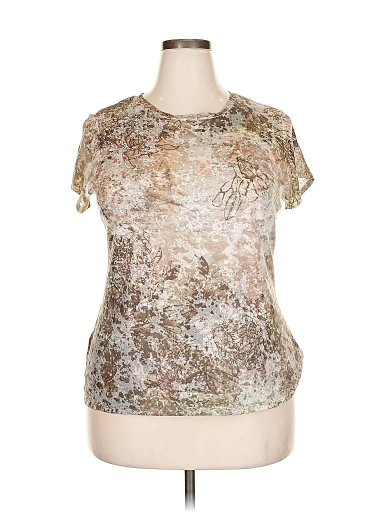 Pre-owned Coldwater Creek Short Sleeve Top Gold Metallic Pattern Keyhole Neckline Tops