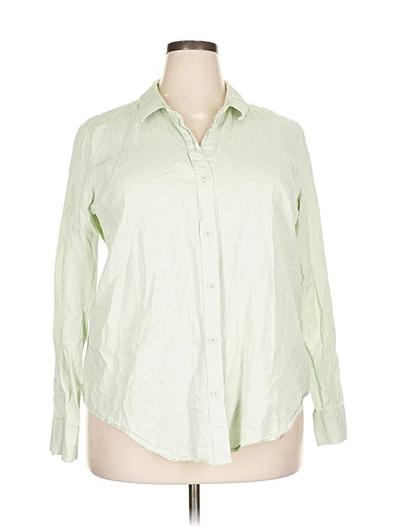 Pre-owned Liz Claiborne 3/4 Sleeve Button Down Shirt In Green
