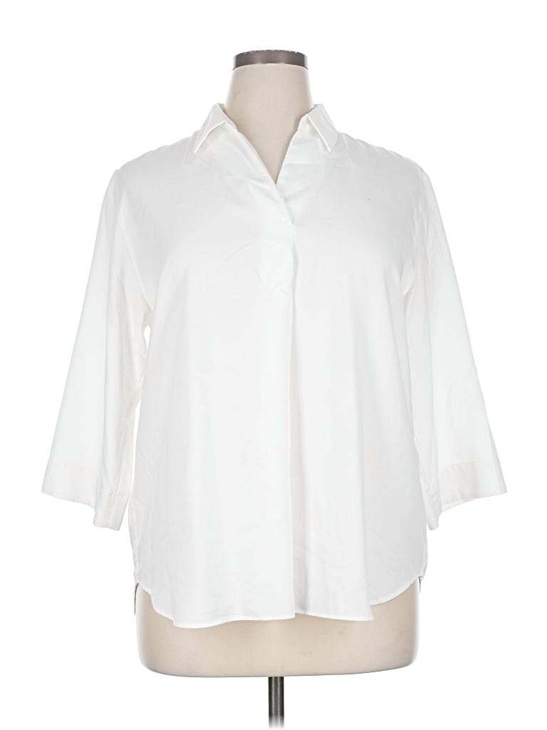 Pre-owned Uniqlo 3/4 Sleeve Button Down Shirt In White