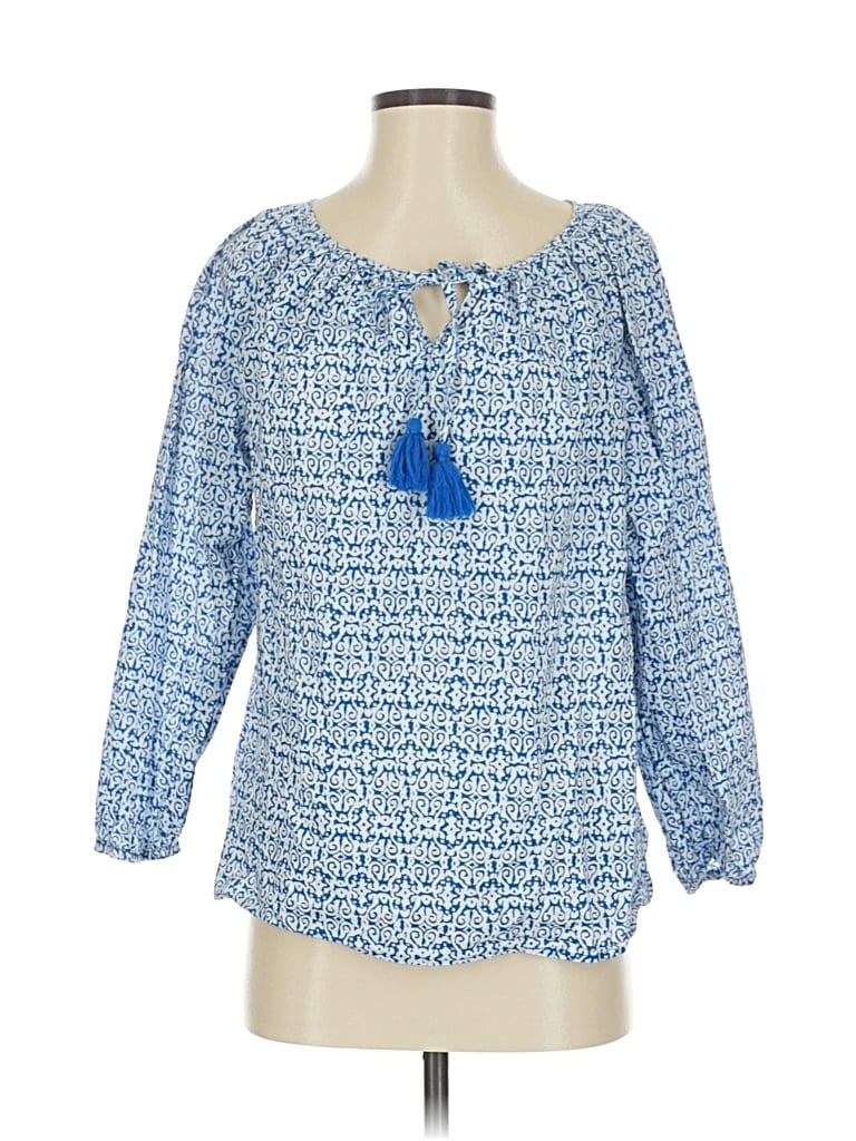 Pre-owned J.crew Factory Store 3/4 Sleeve Blouse In Blue