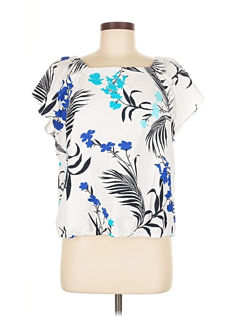 Pre-owned Liz Claiborne Short Sleeve Blouse In White