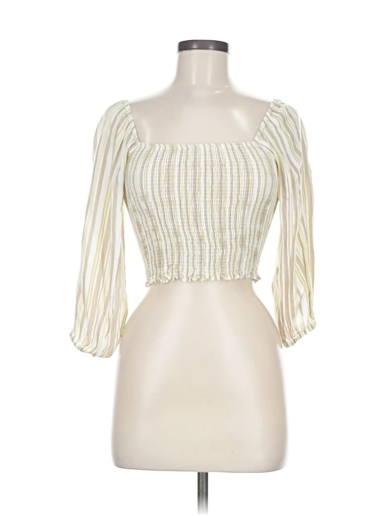 Pre-owned Peixoto 3/4 Sleeve Blouse In White