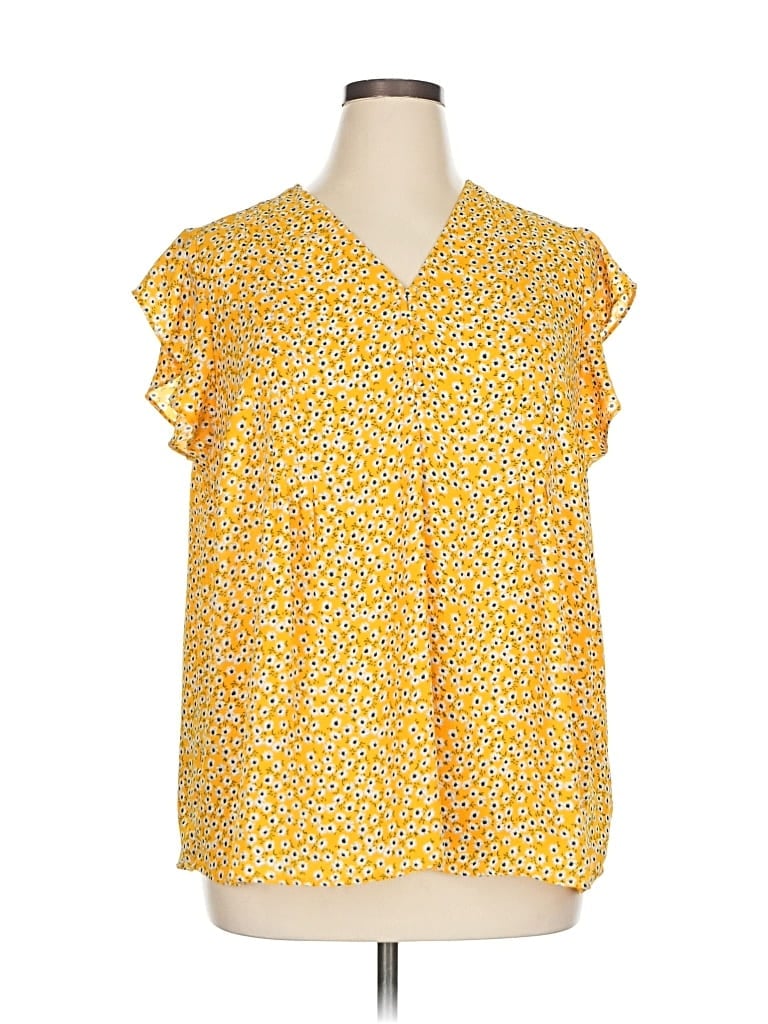 Pre-owned Cynthia Rowley Tjx Short Sleeve Blouse In Yellow