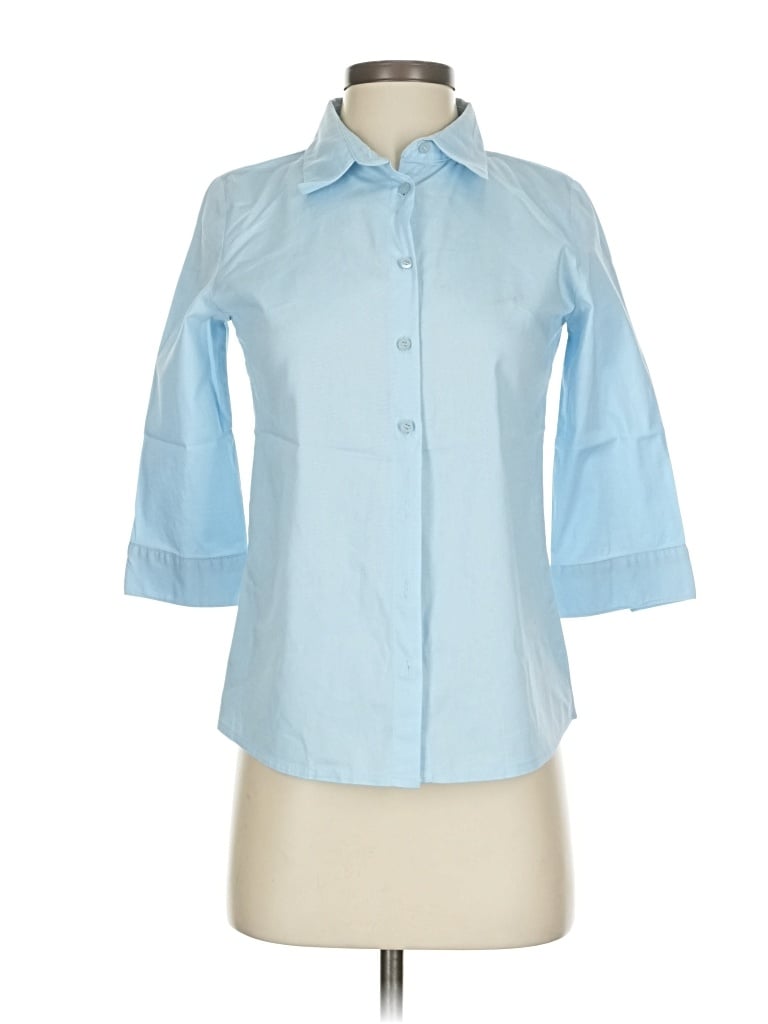 Pre-owned Zenana Outfitters 3/4 Sleeve Button Down Shirt In Blue