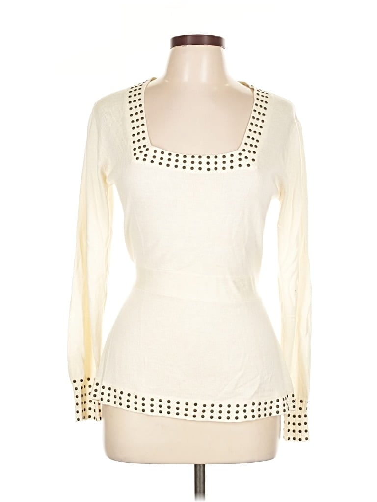 Pre-owned Yuka Long Sleeve Top Ivory Square Neckline Tops In White