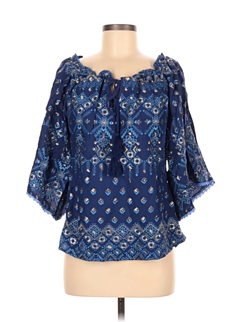 Pre-owned Hale Bob 3/4 Sleeve Blouse In Blue