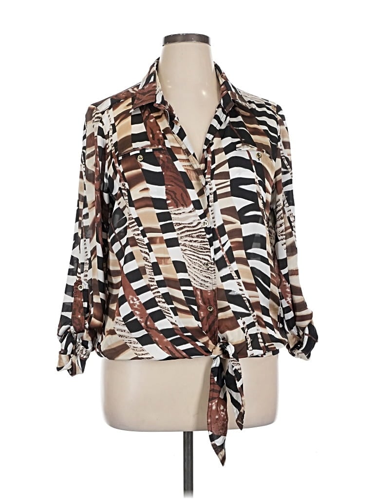 Pre-owned Alberto Makali 3/4 Sleeve Blouse In Brown