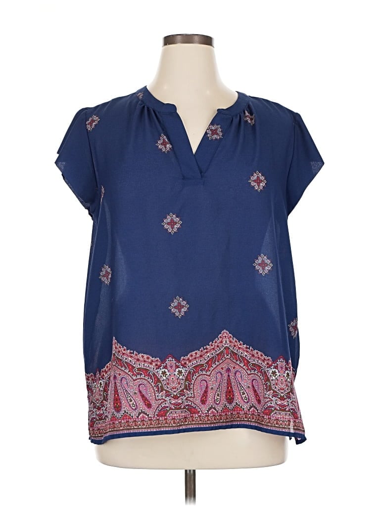 Pre-owned Liz Claiborne Short Sleeve Blouse In Blue