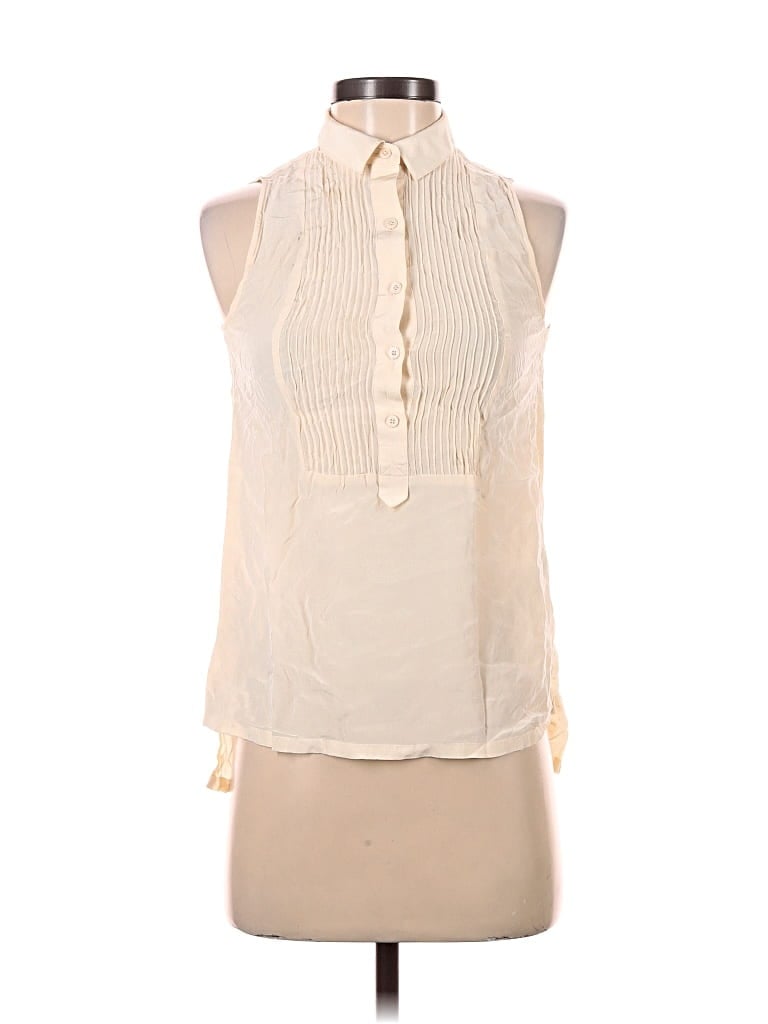 Pre-owned Fossil Sleeveless Silk Top Ivory Halter Neckline Tops In White