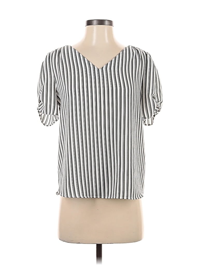 Pre-owned Adrianna Papell Short Sleeve Blouse In Silver