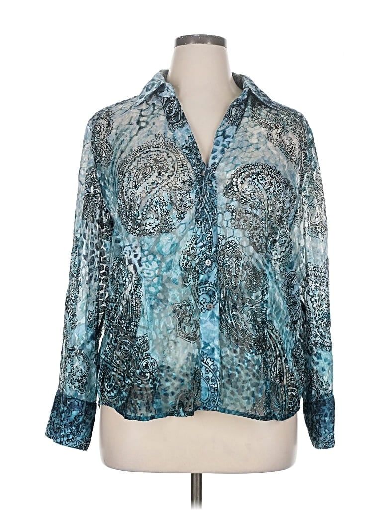 Pre-owned Chico's Long Sleeve Blouse In Blue