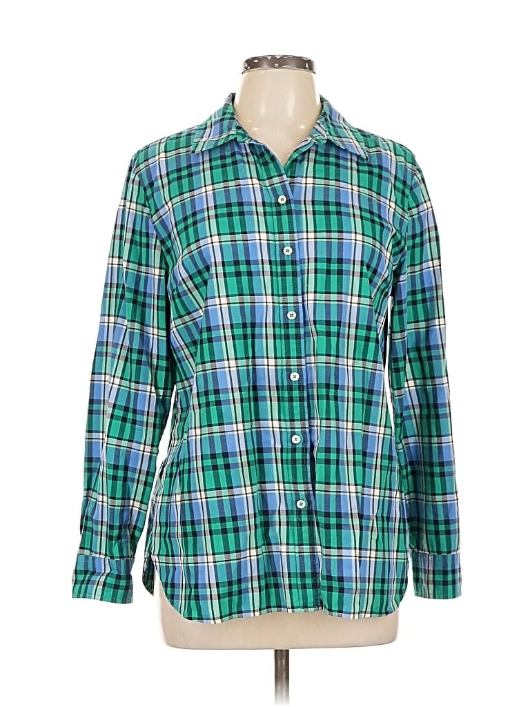 Pre-owned Talbots Long Sleeve Button Down Shirt In Green