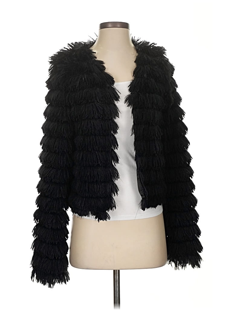 Pre-owned Fantastic Fawn Faux Fur Jacket In Black