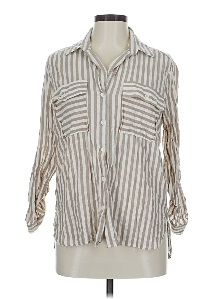 Pre-owned Flawless 3/4 Sleeve Button Down Shirt In Brown