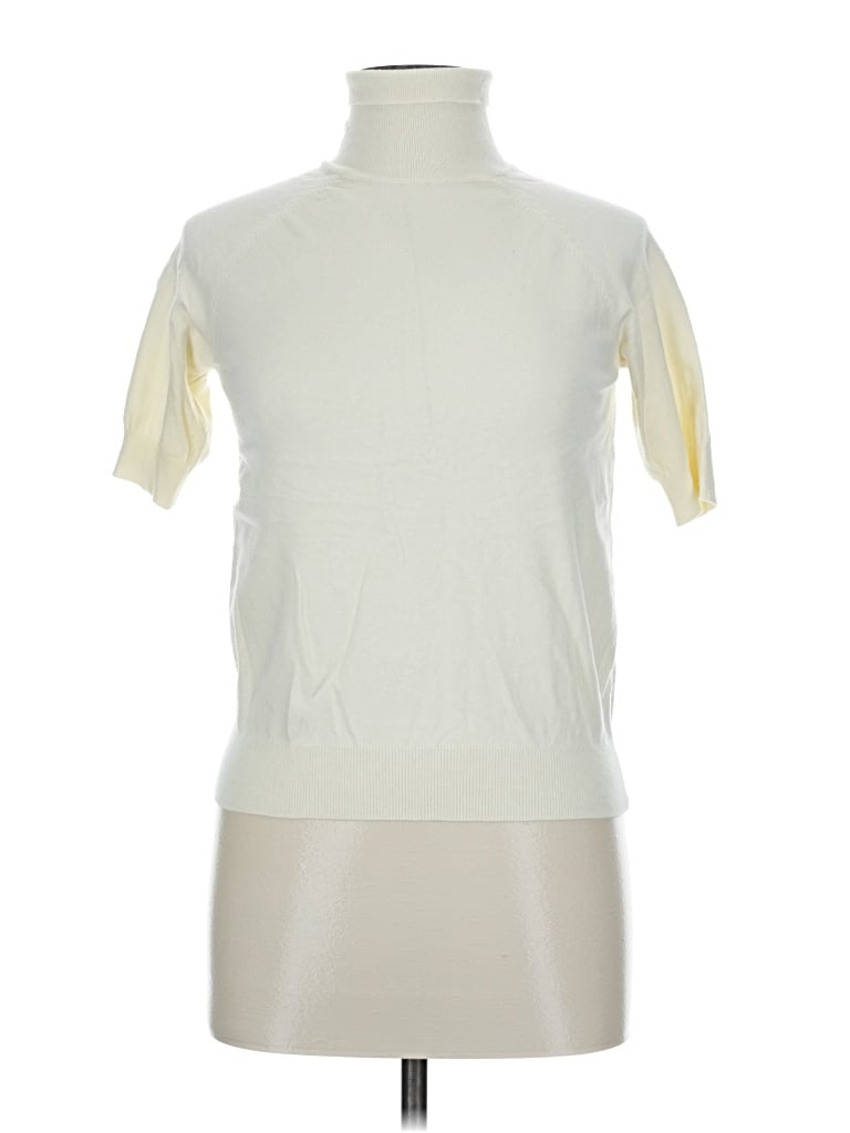 Pre-owned Skies Are Blue Short Sleeve Top Ivory Mock Neckline Tops In White