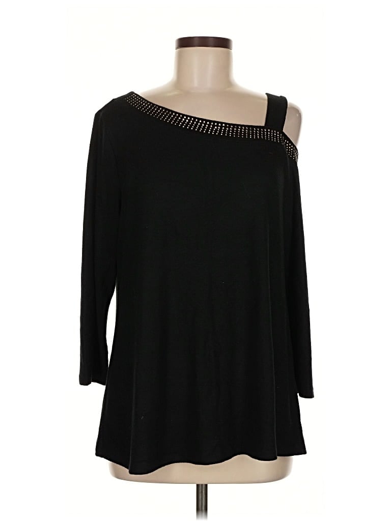 Pre-owned Jm Collection 3/4 Sleeve Top Black Cold Shoulder Neckline Tops