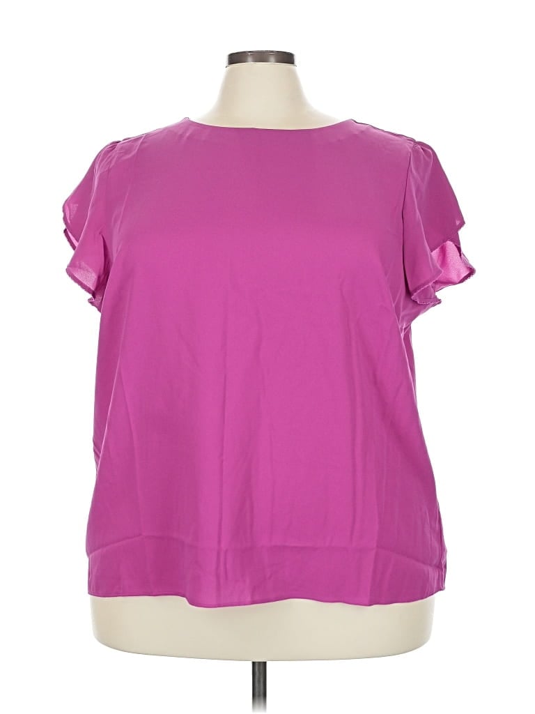 Pre-owned Lands' End Short Sleeve Blouse In Purple