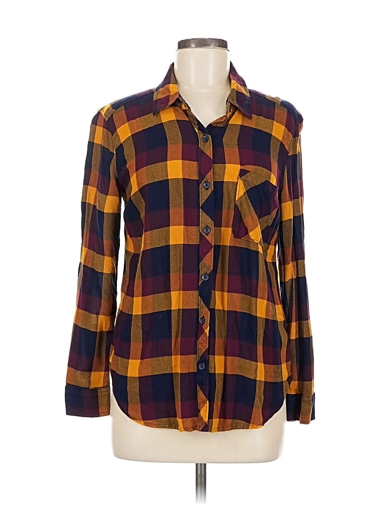 Pre-owned Time And Tru Long Sleeve Button Down Shirt In Yellow