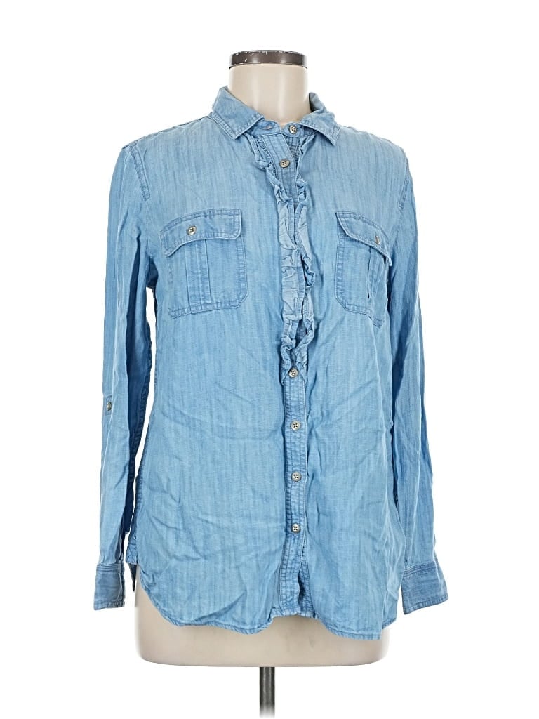 Pre-owned Talbots Long Sleeve Button Down Shirt In Blue
