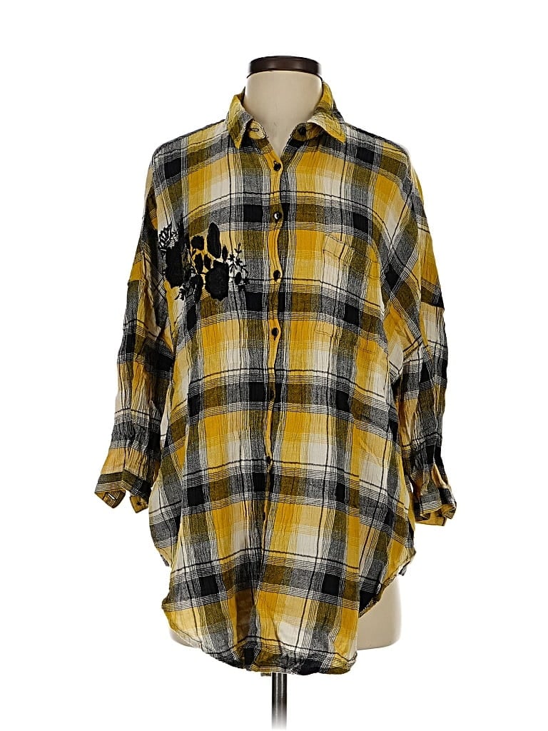 Pre-owned Maeve 3/4 Sleeve Button Down Shirt In Yellow