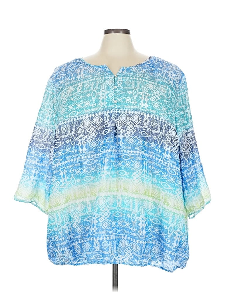 Pre-owned Catherines 3/4 Sleeve Blouse In Blue