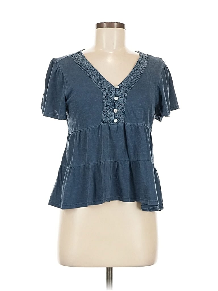 Pre-owned En Creme Short Sleeve Blouse In Blue