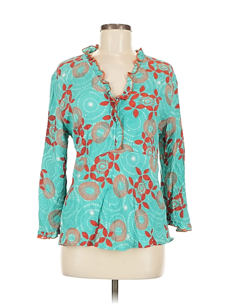 Pre-owned Loco Lindo 3/4 Sleeve Blouse In Blue