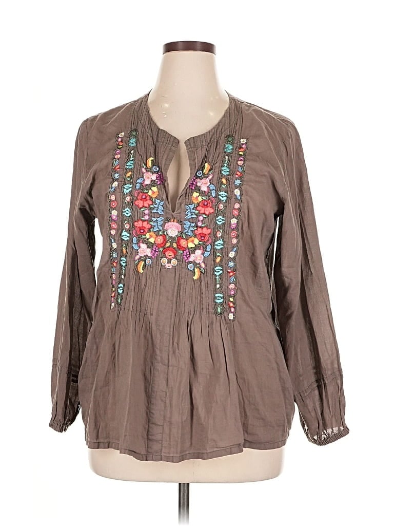 Pre-owned Johnny Was Long Sleeve Blouse In Brown