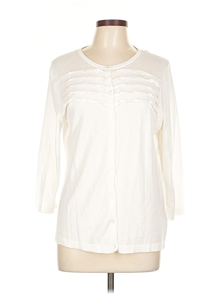 Pre-owned Liz Claiborne 3/4 Sleeve Top Ivory V Neck Tops In White