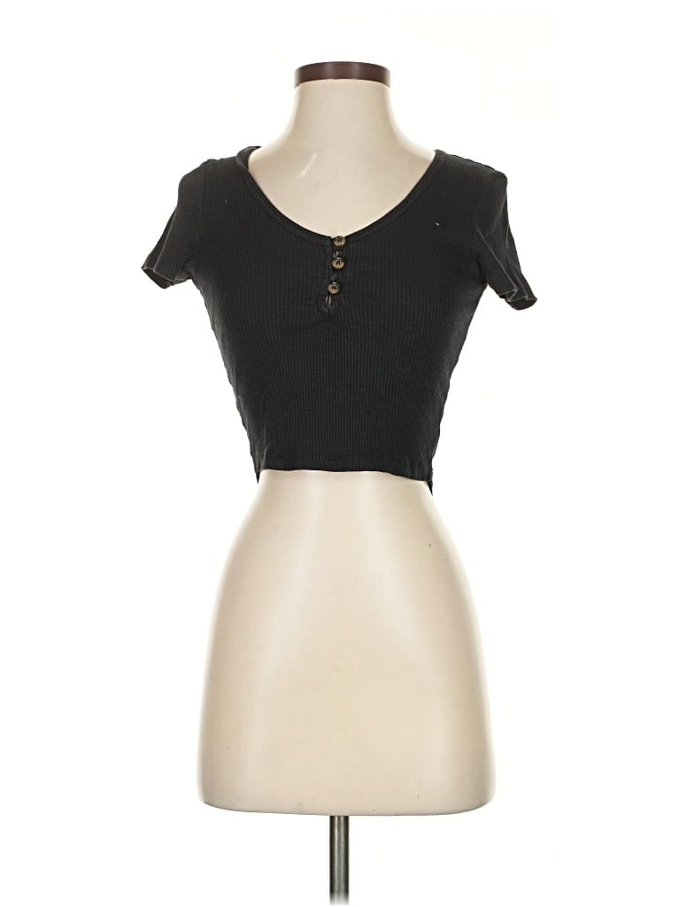 Pre-owned Cotton On Short Sleeve Henley Shirt In Black