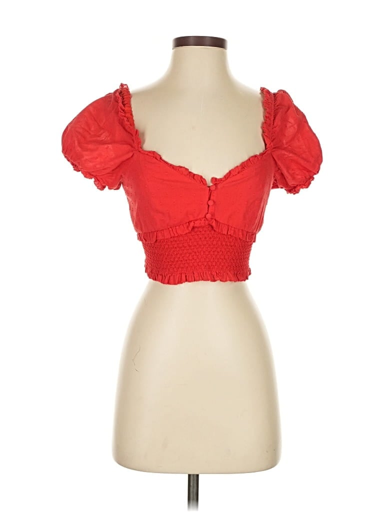 Pre-owned Alice And Olivia Alice + Olivia Short Sleeve Top Red Sweetheart Neckline Tops