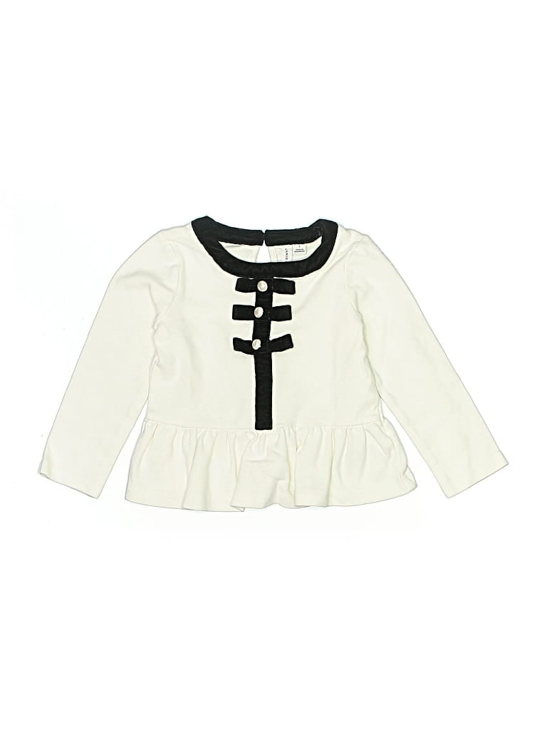 Pre-owned Janie And Jack Kids' Long Sleeve Blouse In White