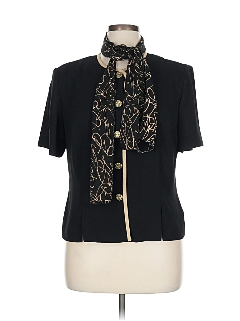 Pre-owned Leslie Fay Short Sleeve Blouse In Black