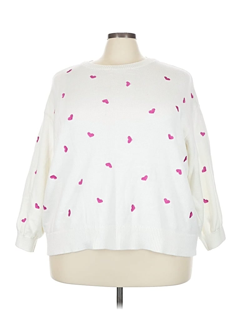 Pre-owned Terra & Sky Pullover Sweater In White