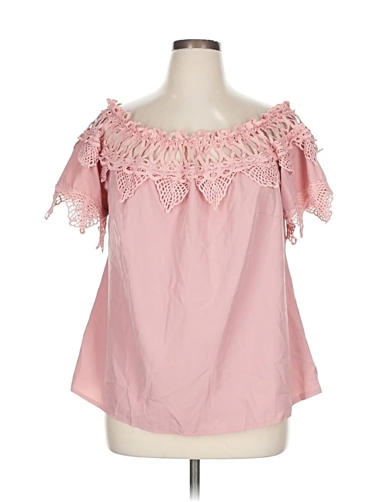 Pre-owned Shein Curve Short Sleeve Blouse In Pink