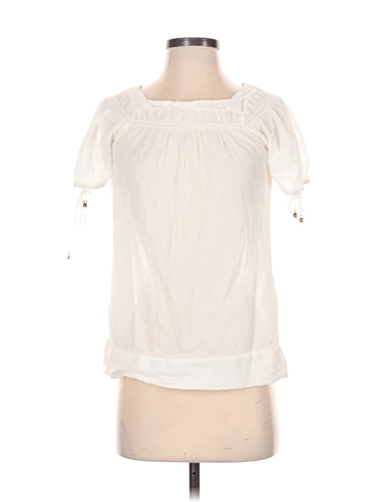 Pre-owned Ella Moss Short Sleeve Blouse In White
