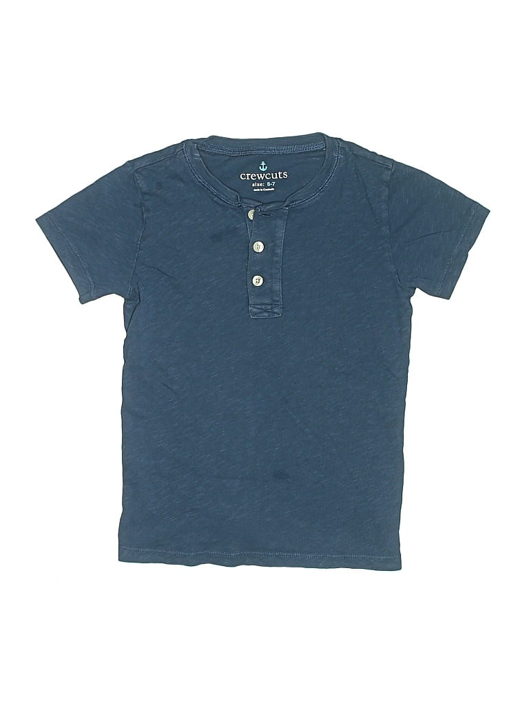Pre-owned Crewcuts Kids' Short Sleeve Henley Shirt In Blue