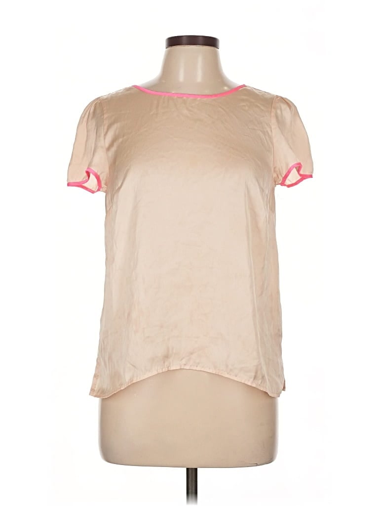 Pre-owned H&m Short Sleeve Top Tan Crew Neck Tops In Brown