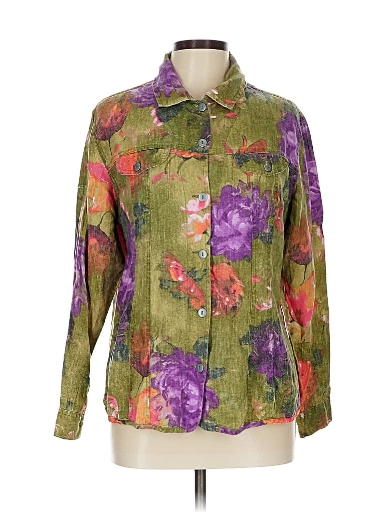 Pre-owned Chico's Long Sleeve Button Down Shirt In Green