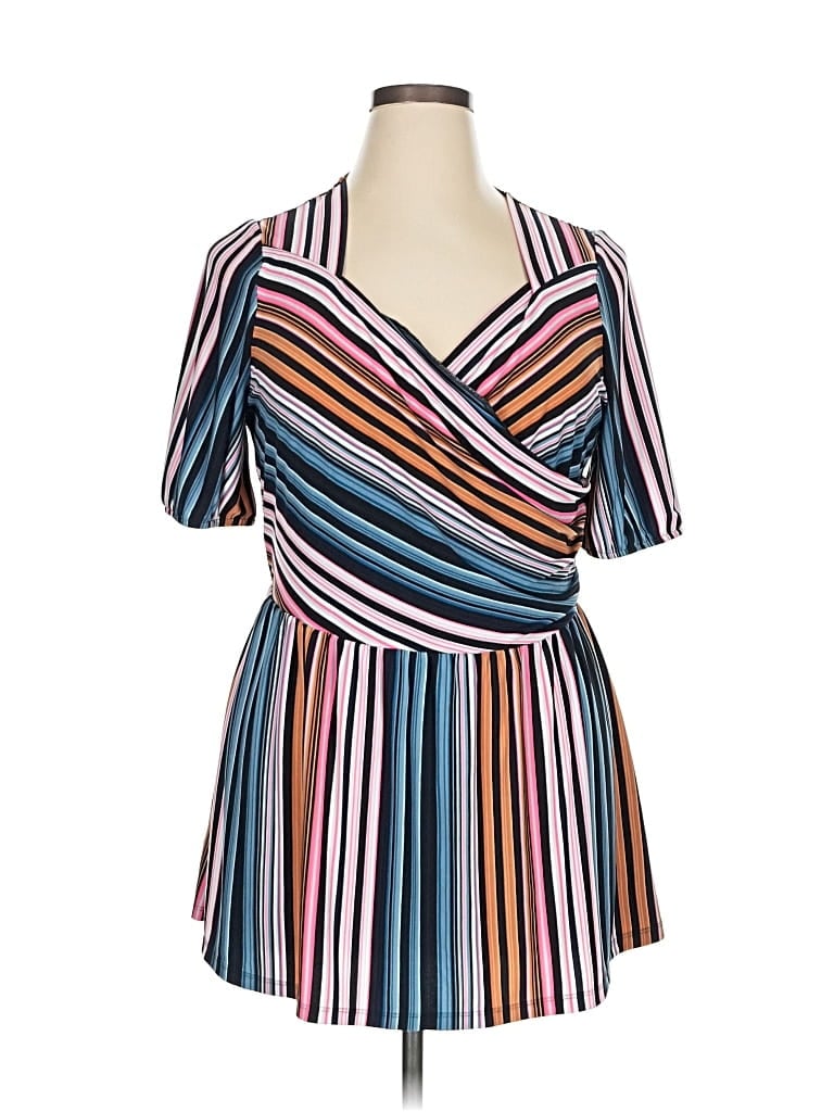 Pre-owned Lane Bryant Short Sleeve Blouse In Blue