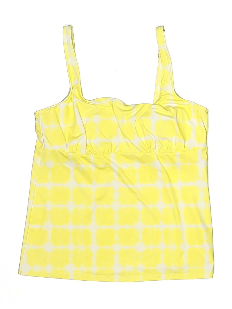 Pre-owned Lands' End Swimsuit Top Yellow Checkered/gingham Pattern Swimwear