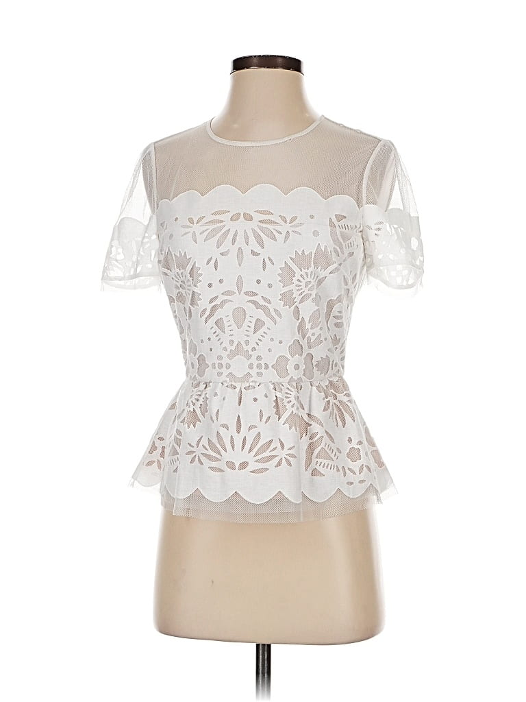 Pre-owned Bcbgmaxazria Short Sleeve Top Ivory Sweetheart Neckline Tops In White