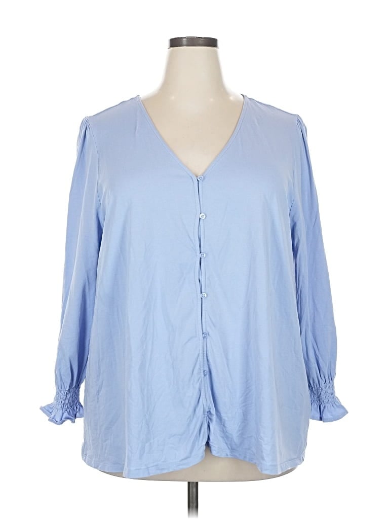 Pre-owned Lands' End 3/4 Sleeve Blouse In Blue