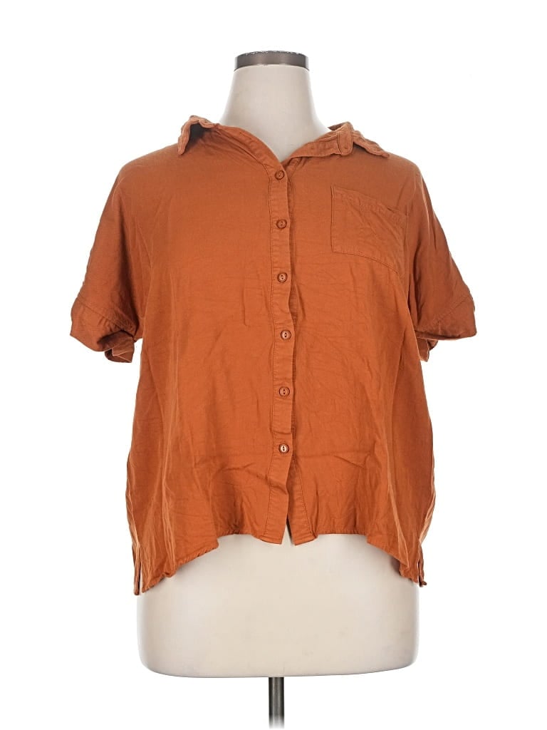 Pre-owned Lulus Short Sleeve Blouse In Brown