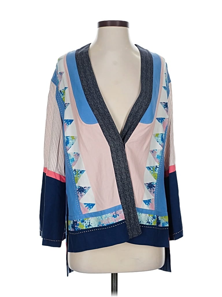 Pre-owned Bcbgmaxazria 3/4 Sleeve Silk Top Blue Plunge Neckline Tops