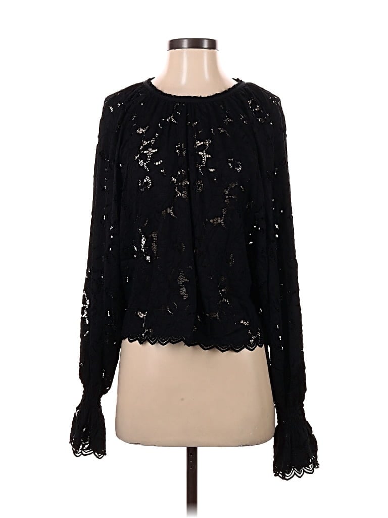 Pre-owned Free People Long Sleeve Blouse In Black