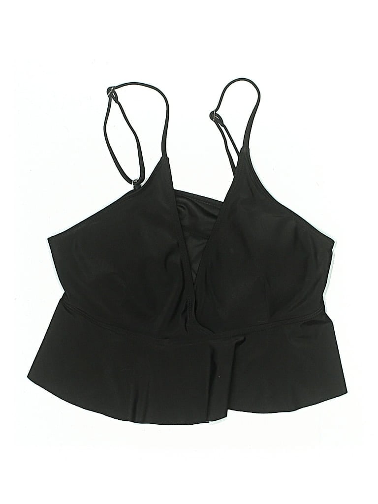 Pre-owned Unbranded Swimsuit Top Black Solid Pattern V Neck Swimwear