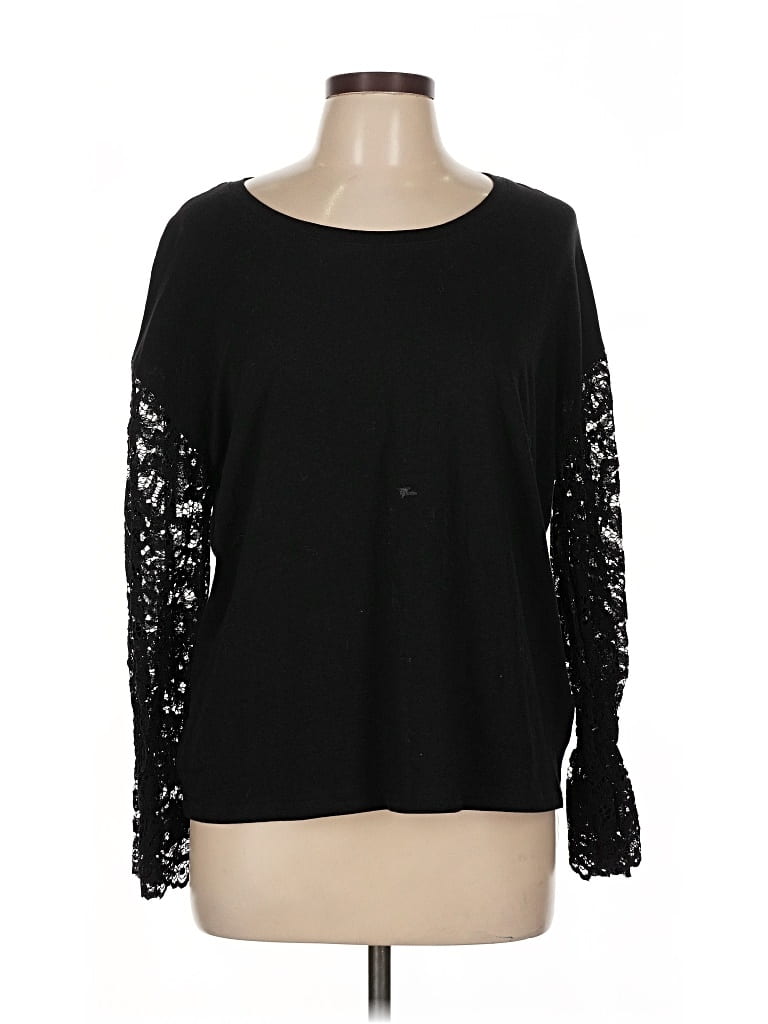 Pre-owned Curve Appeal Long Sleeve Top Black Boatneck Tops