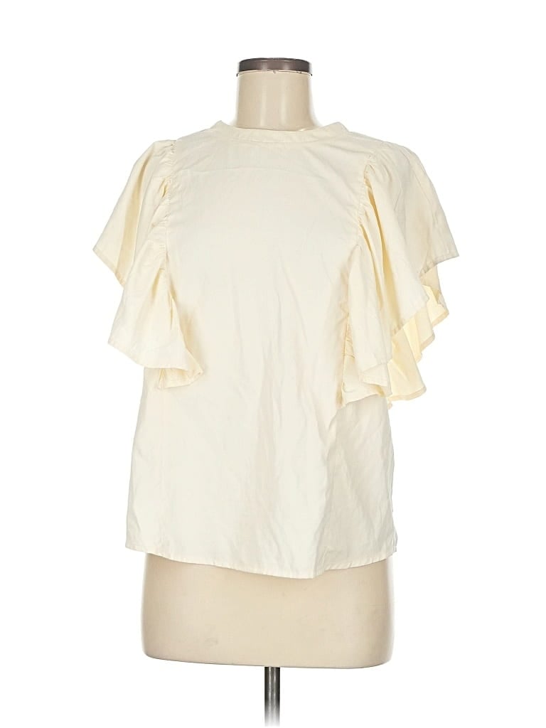 Pre-owned Listicle Short Sleeve Blouse In White
